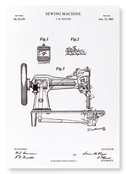 PATENT OF SEWING MACHINE (1867): Patent Art Print