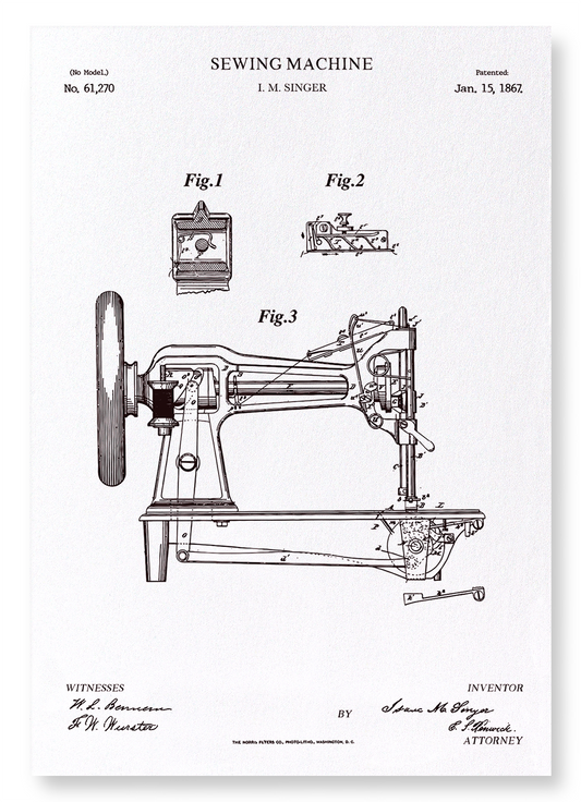 PATENT OF SEWING MACHINE (1867): Patent Art Print