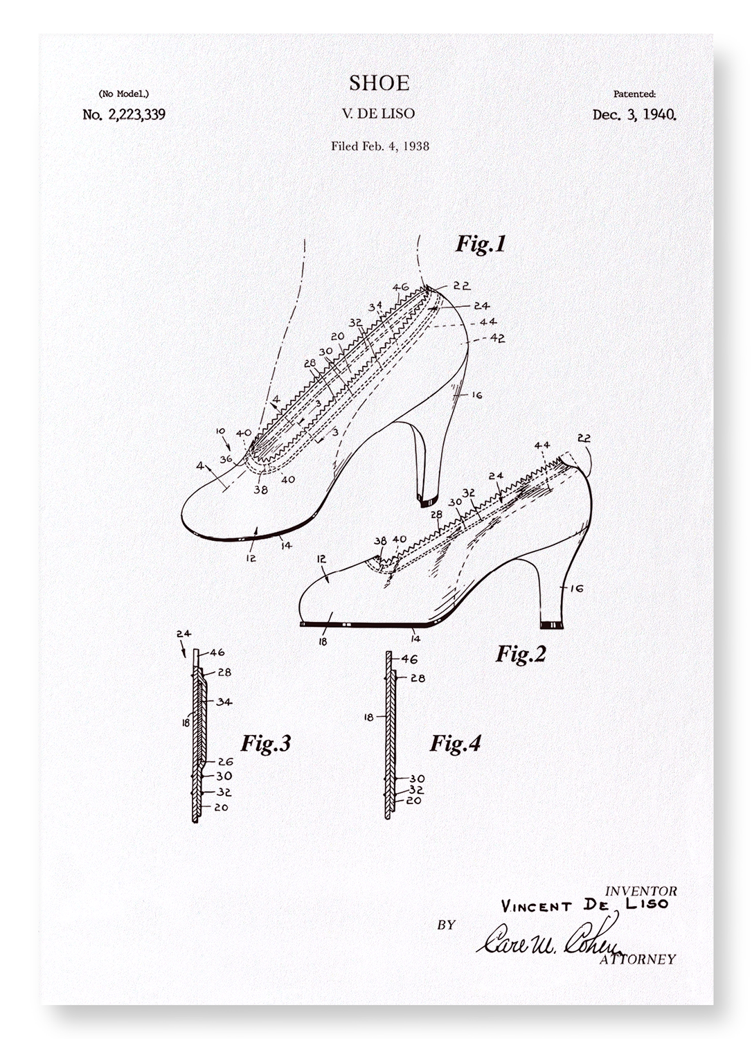 PATENT OF SHOE (1940): Patent Art Print
