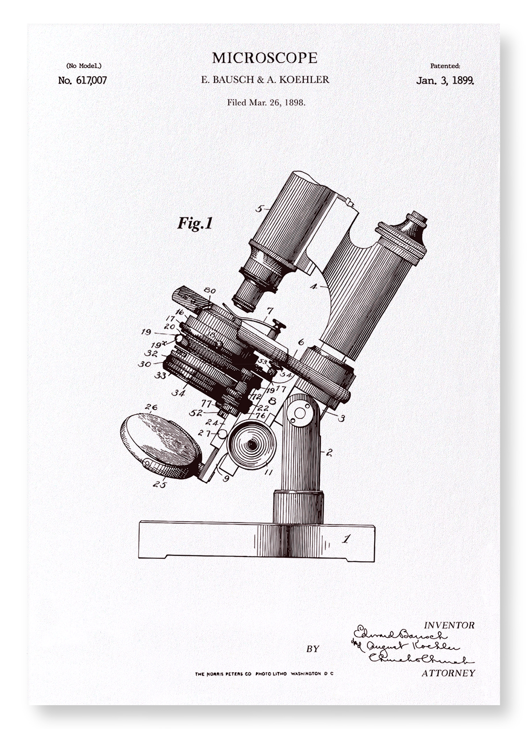PATENT OF MICROSCOPE (1899): Patent Art Print