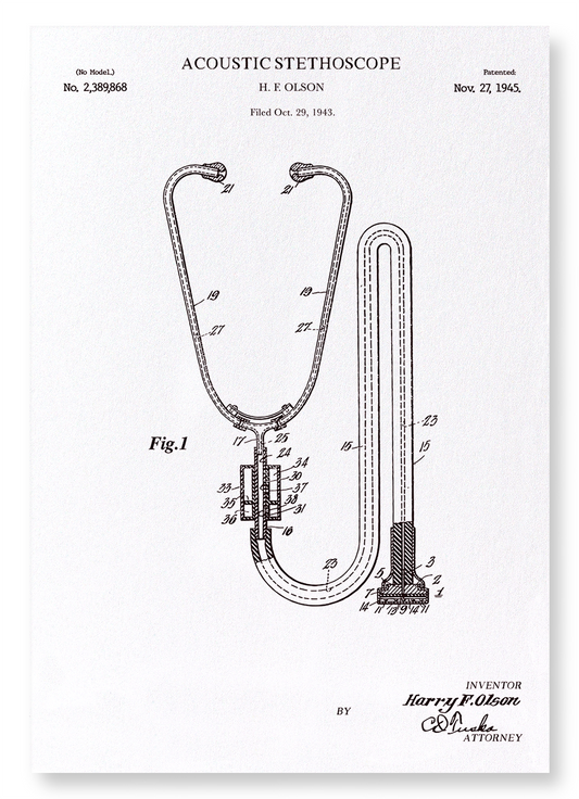 PATENT OF STETHOSCOPE (1945): Patent Art Print