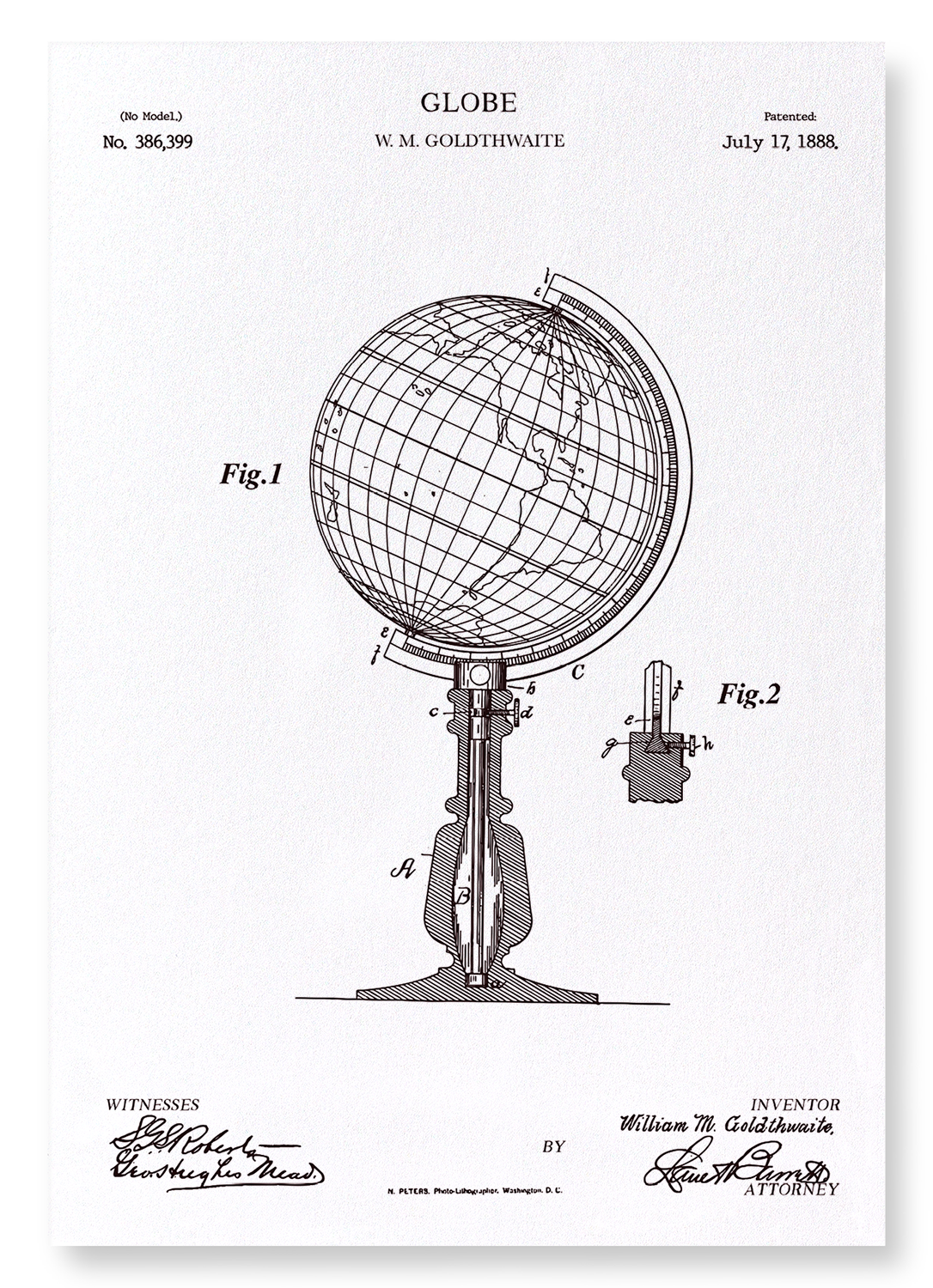 PATENT OF GLOBE (1888): Patent Art Print