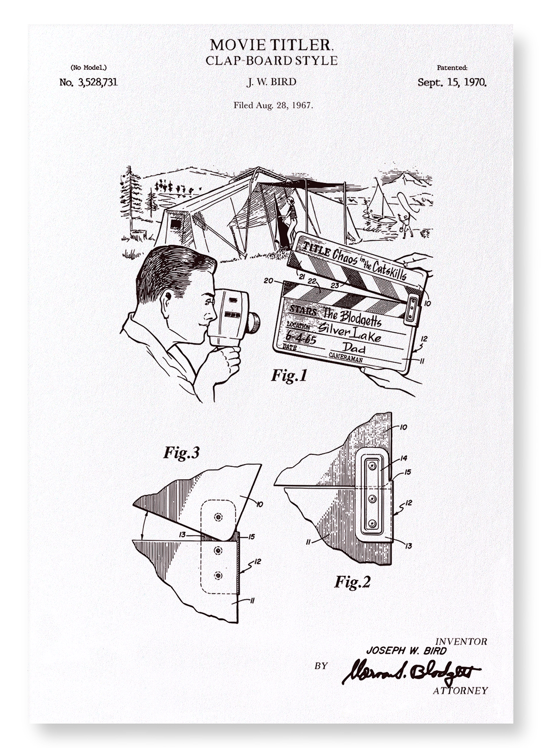 PATENT OF CLAP-BOARD STYLE (1970): Patent Art Print