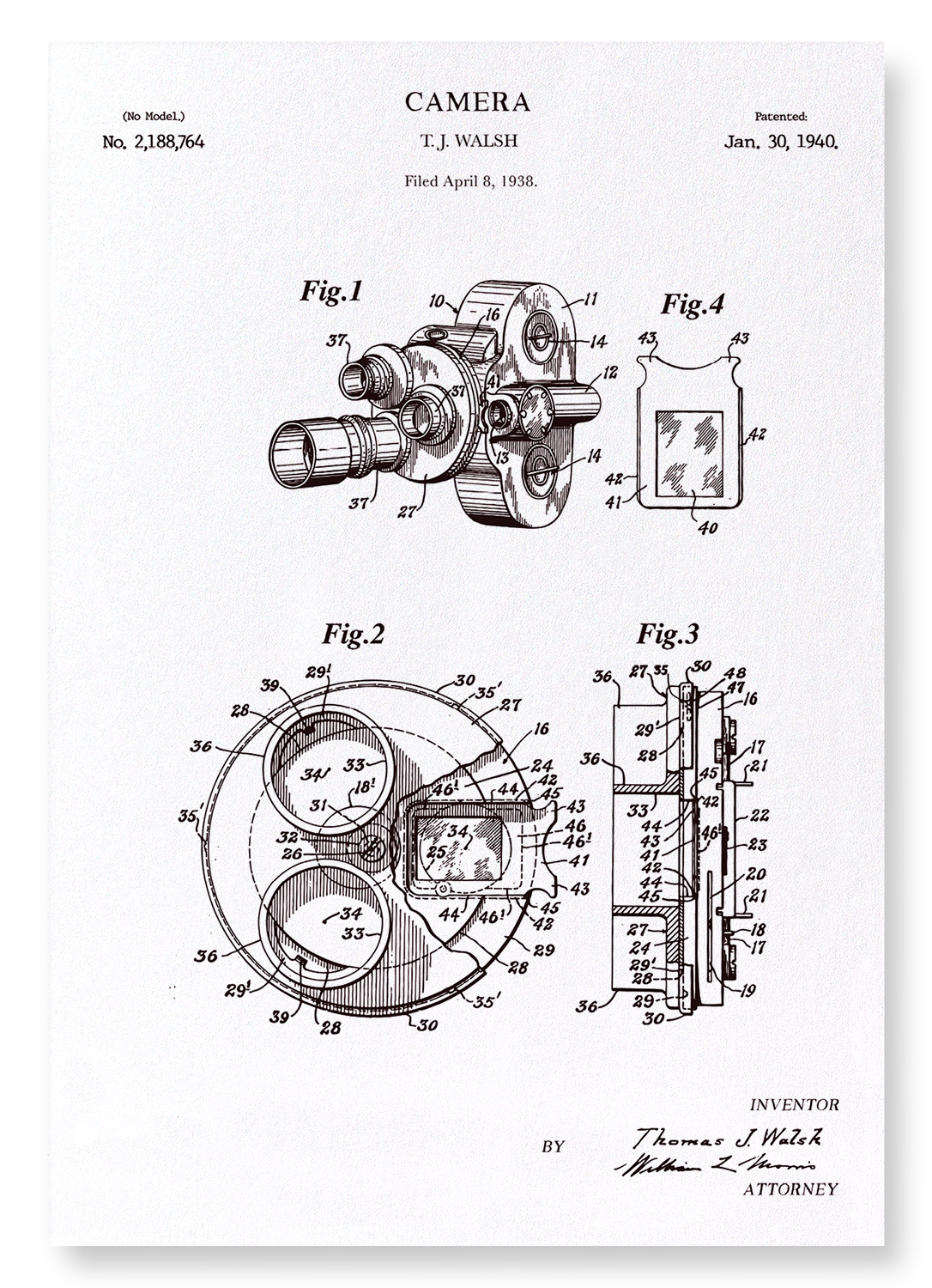 PATENT OF CAMERA (1940): Patent Art Print