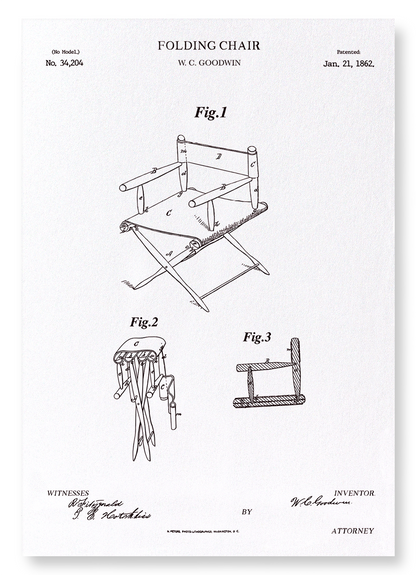 PATENT OF FOLDING CHAIR (1862): Patent Art Print