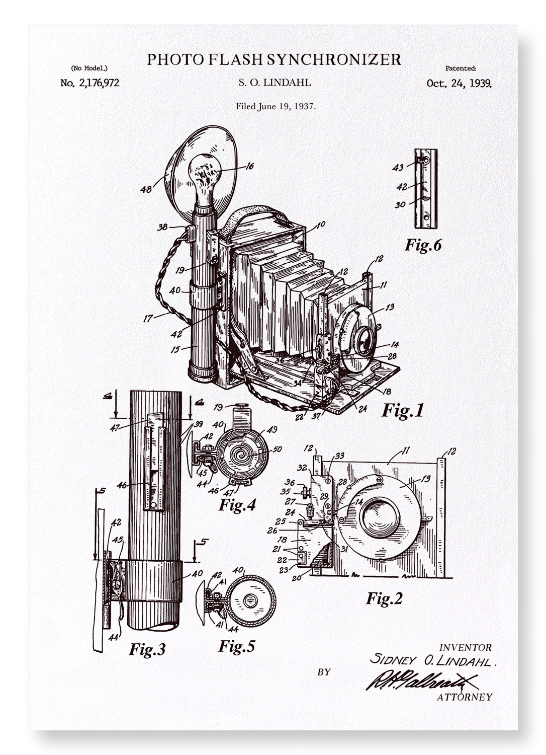 PATENT OF PHOTO FLASH SYNCHRONISER (1939): Patent Art Print
