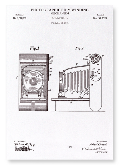 PATENT OF PHOTOGRAPHIC FILM WINDING (1920): Patent Art Print