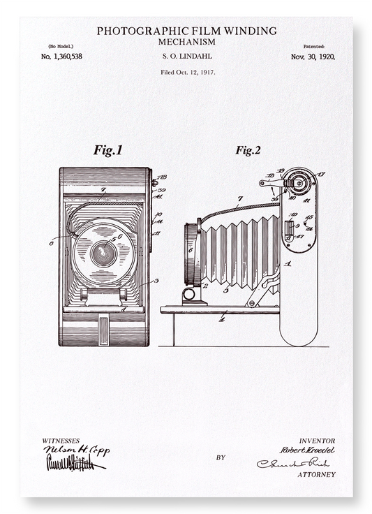 PATENT OF PHOTOGRAPHIC FILM WINDING (1920): Patent Art Print