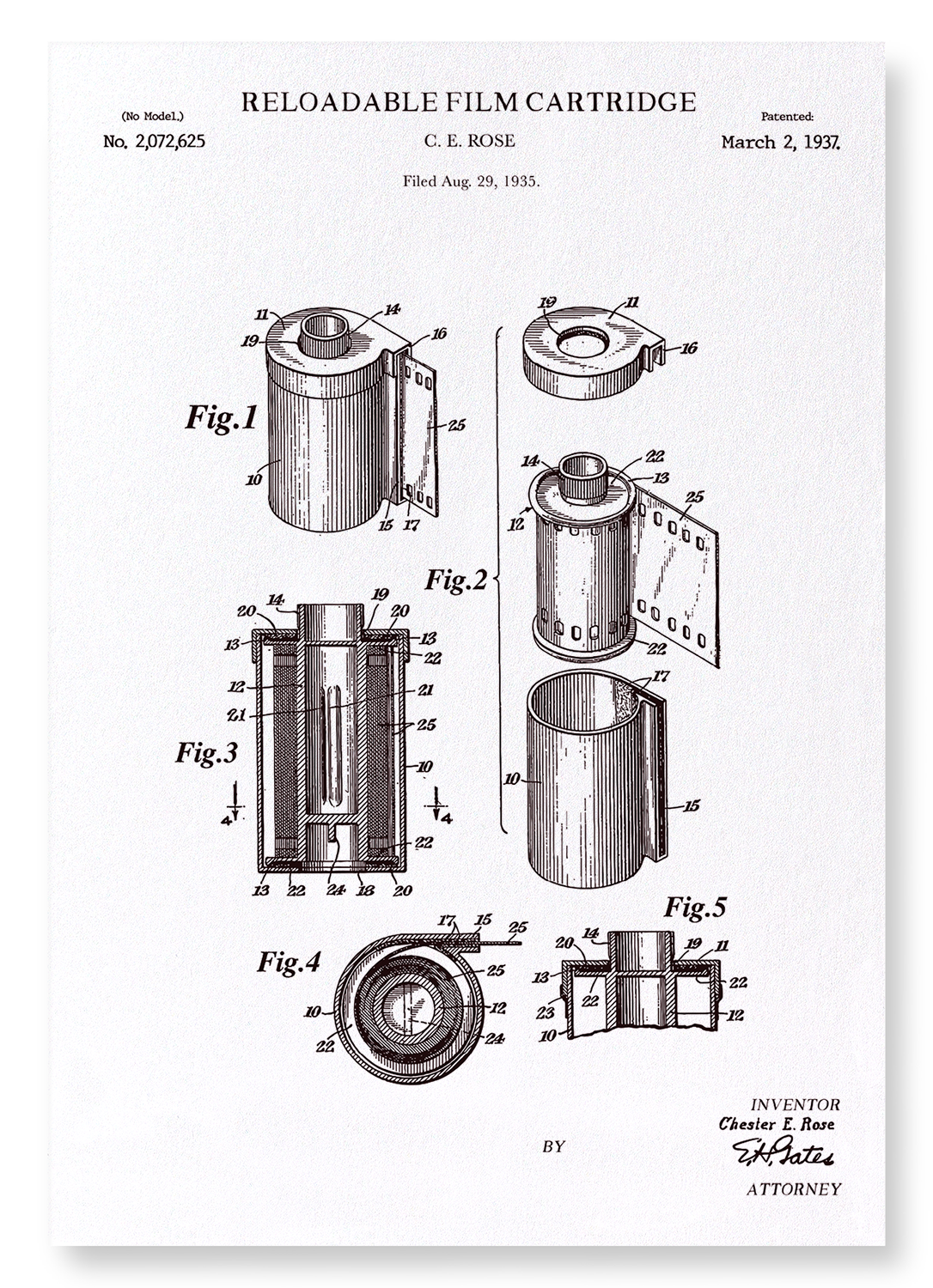PATENT OF RELOADABLE FILM (1937): Patent Art Print