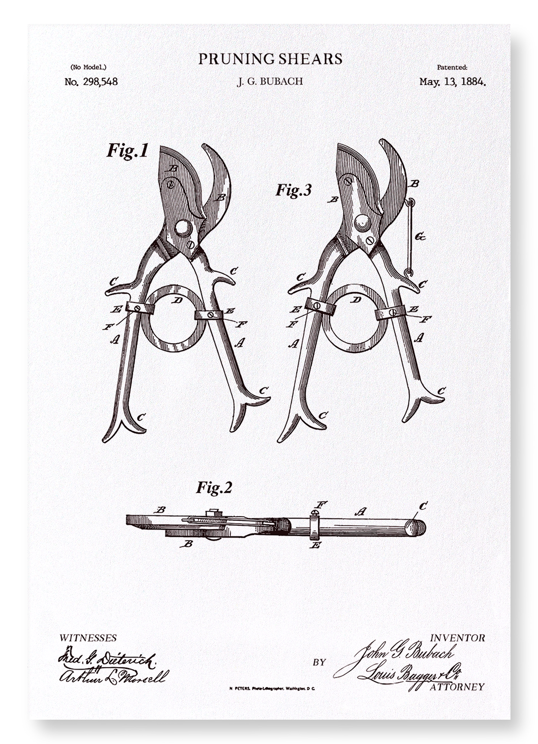 PATENT OF PRUNING SHEARS (1884): Patent Art Print