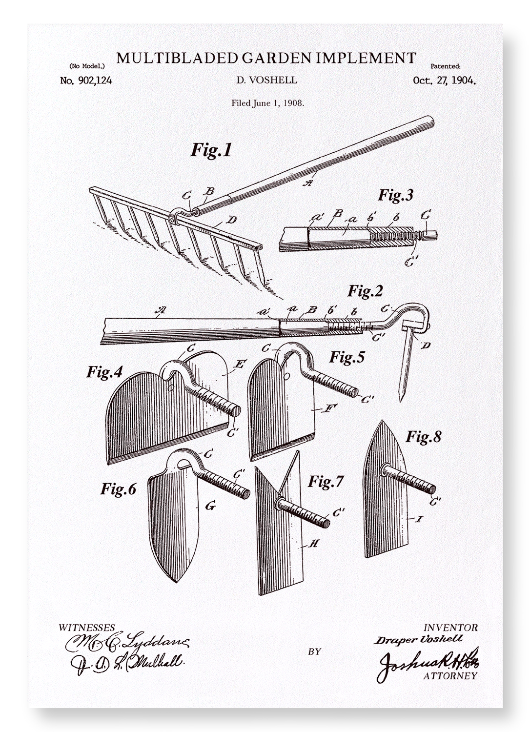 PATENT OF GARDEN IMPLEMENT (1904): Patent Art Print