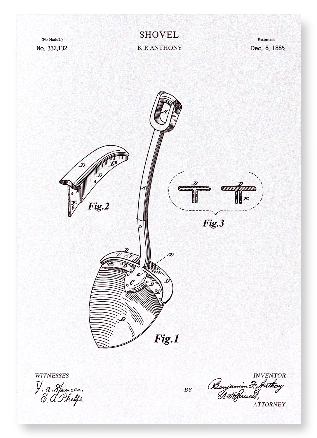 PATENT OF SHOVEL (1885): Patent Art Print