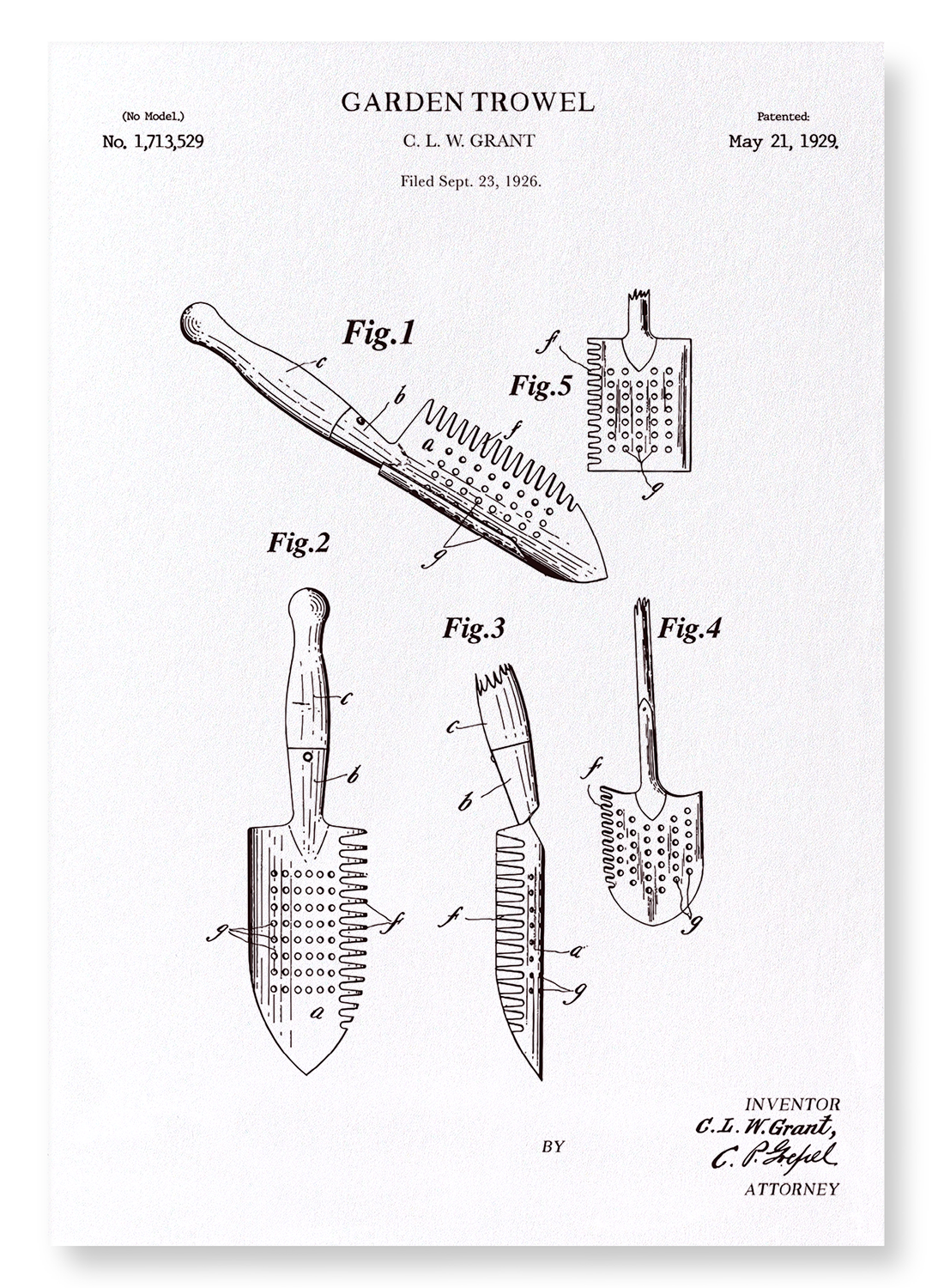 PATENT OF TROWEL (1929): Patent Art Print