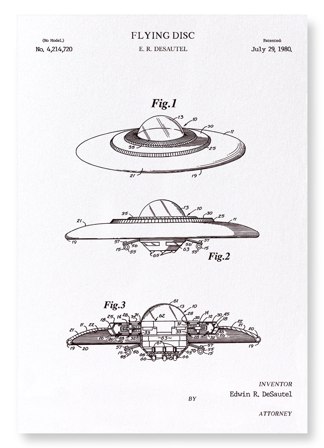PATENT OF FLYING DISC (1980): Patent Art Print