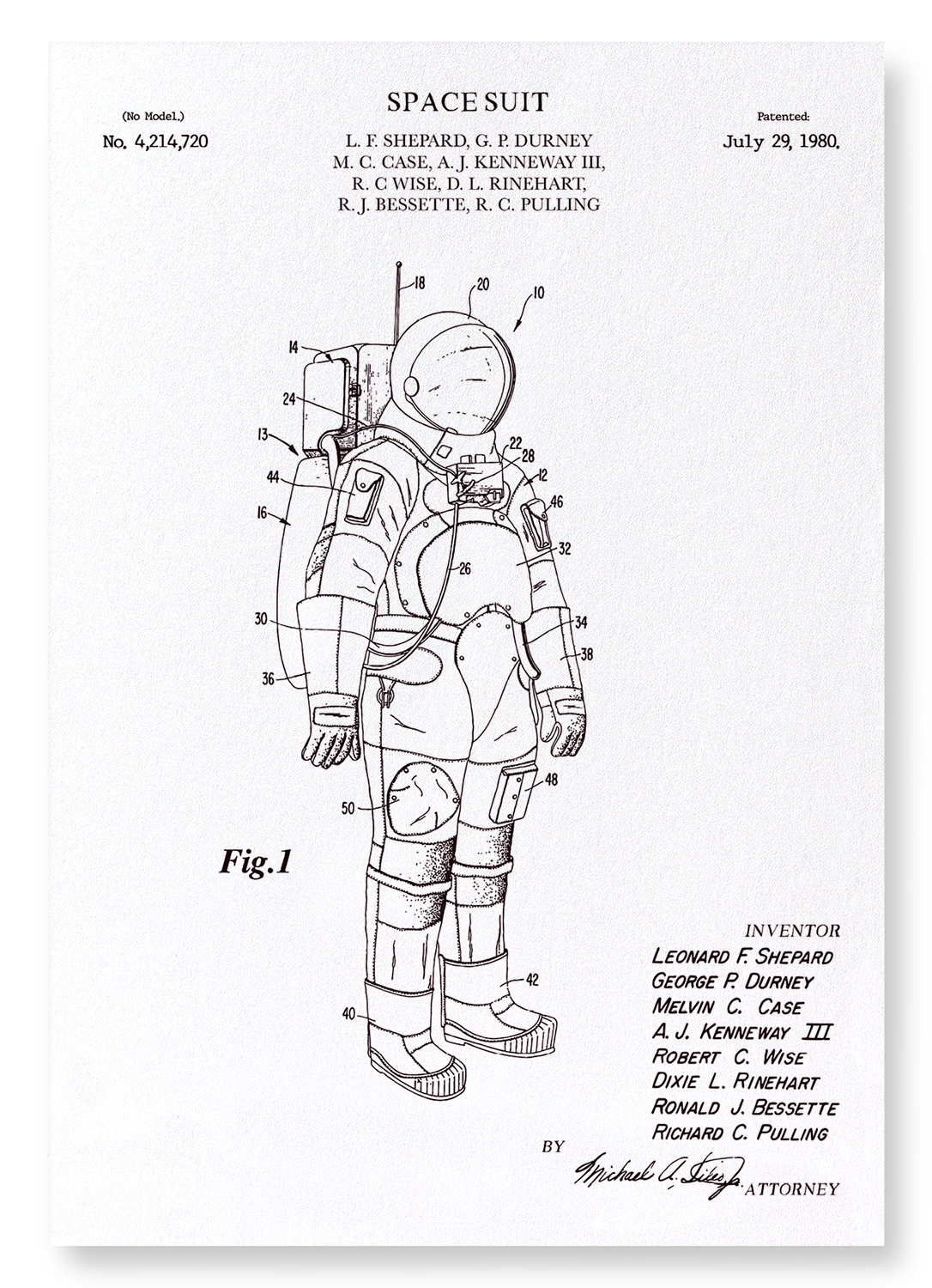 PATENT OF SPACESUIT (1980): Patent Art Print