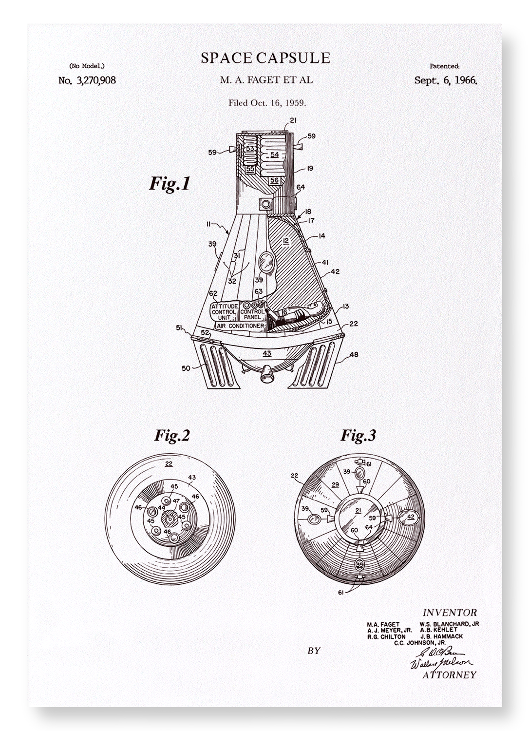 PATENT OF SPACE CAPSULE (1966): Patent Art Print
