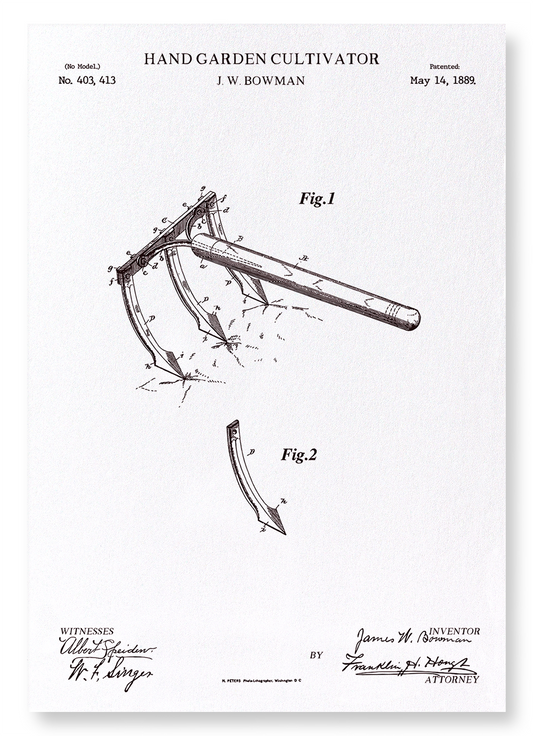 PATENT OF HAND GARDEN CULTIVATOR (1889): Patent Art Print