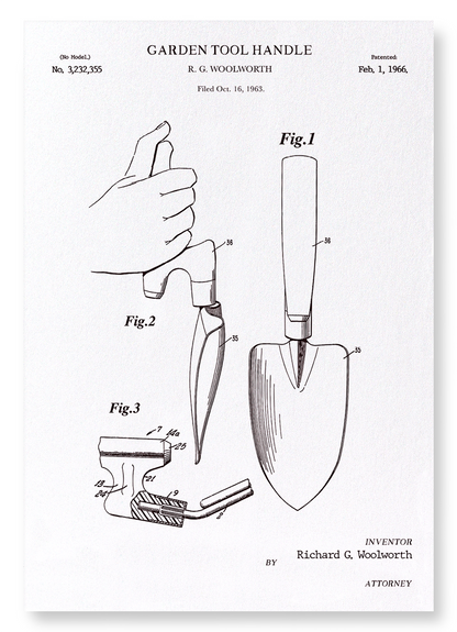 PATENT OF GARDEN TOOL HANDLE TROWEL (1966): Patent Art Print