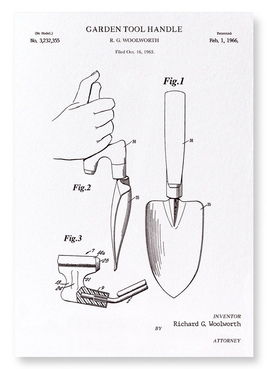 PATENT OF GARDEN TOOL HANDLE TROWEL (1966): Patent Art Print