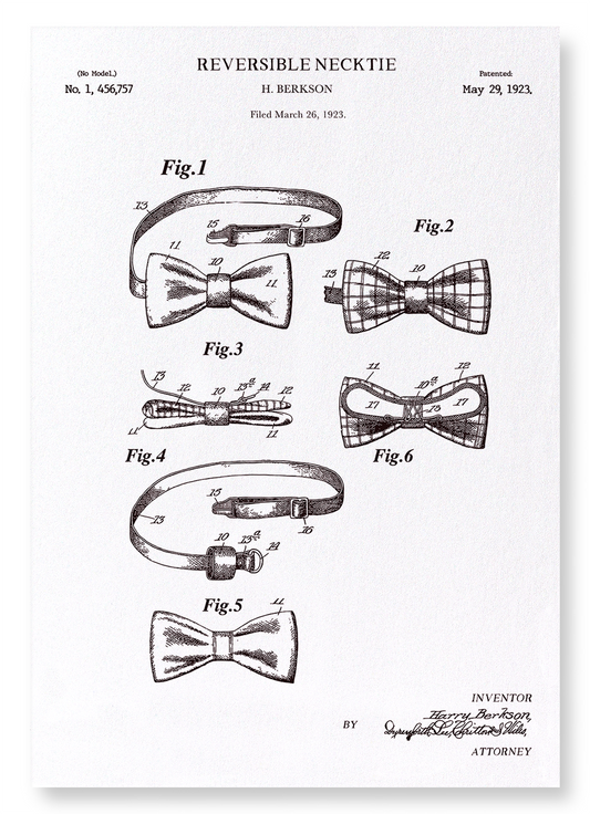 PATENT OF REVERSIBLE BOW TIE (1923): Patent Art Print