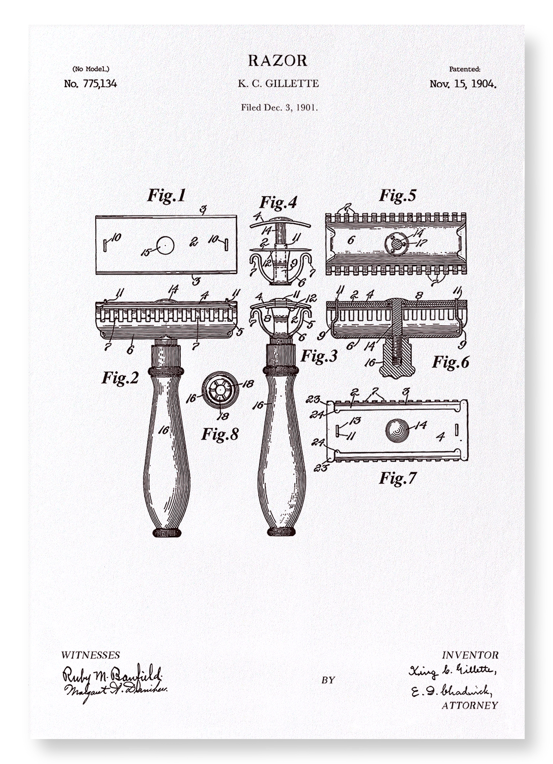 PATENT OF RAZOR (1904): Patent Art Print