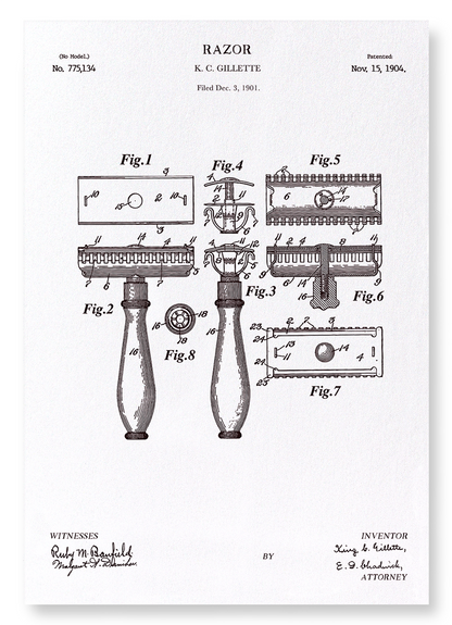 PATENT OF RAZOR (1904): Patent Art Print