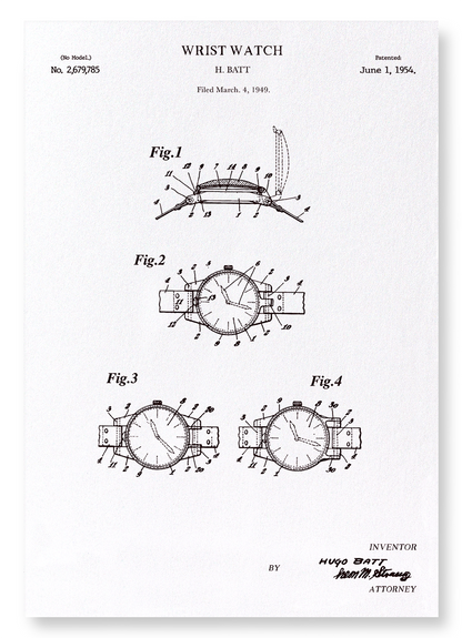 PATENT OF WRISTWATCH (1954): Patent Art Print