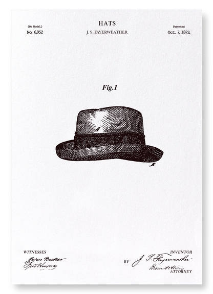 PATENT OF HATS (1873): Patent Art Print