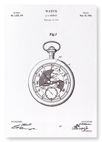 PATENT OF WATCH (1916): Patent Art Print