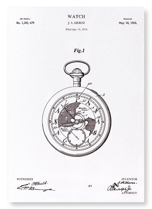 PATENT OF WATCH (1916): Patent Art Print