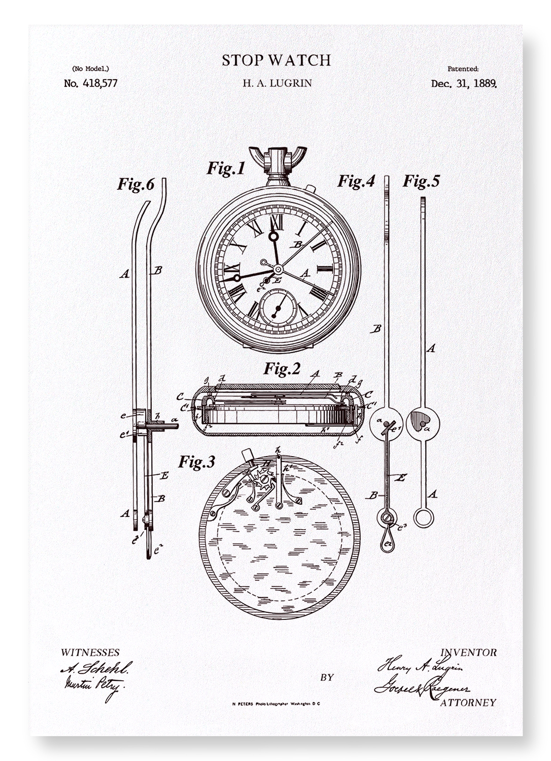 PATENT OF STOPWATCH (1889): Patent Art Print