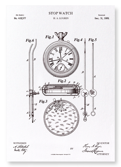 PATENT OF STOPWATCH (1889): Patent Art Print