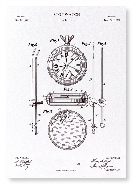 PATENT OF STOPWATCH (1889): Patent Art Print