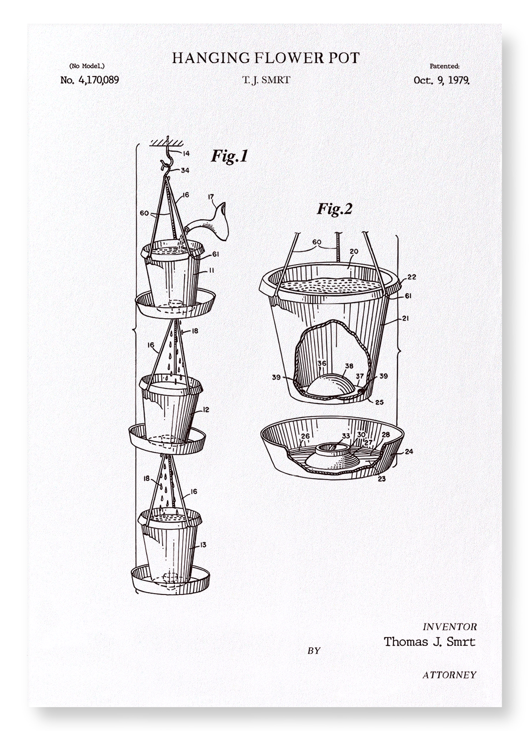 PATENT OF HANGING FLOWER POT (1979): Patent Art Print