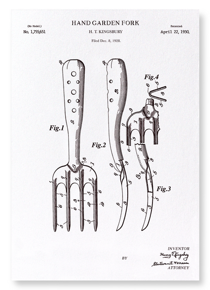 PATENT OF HAND GARDEN FORK (1930): Patent Art Print