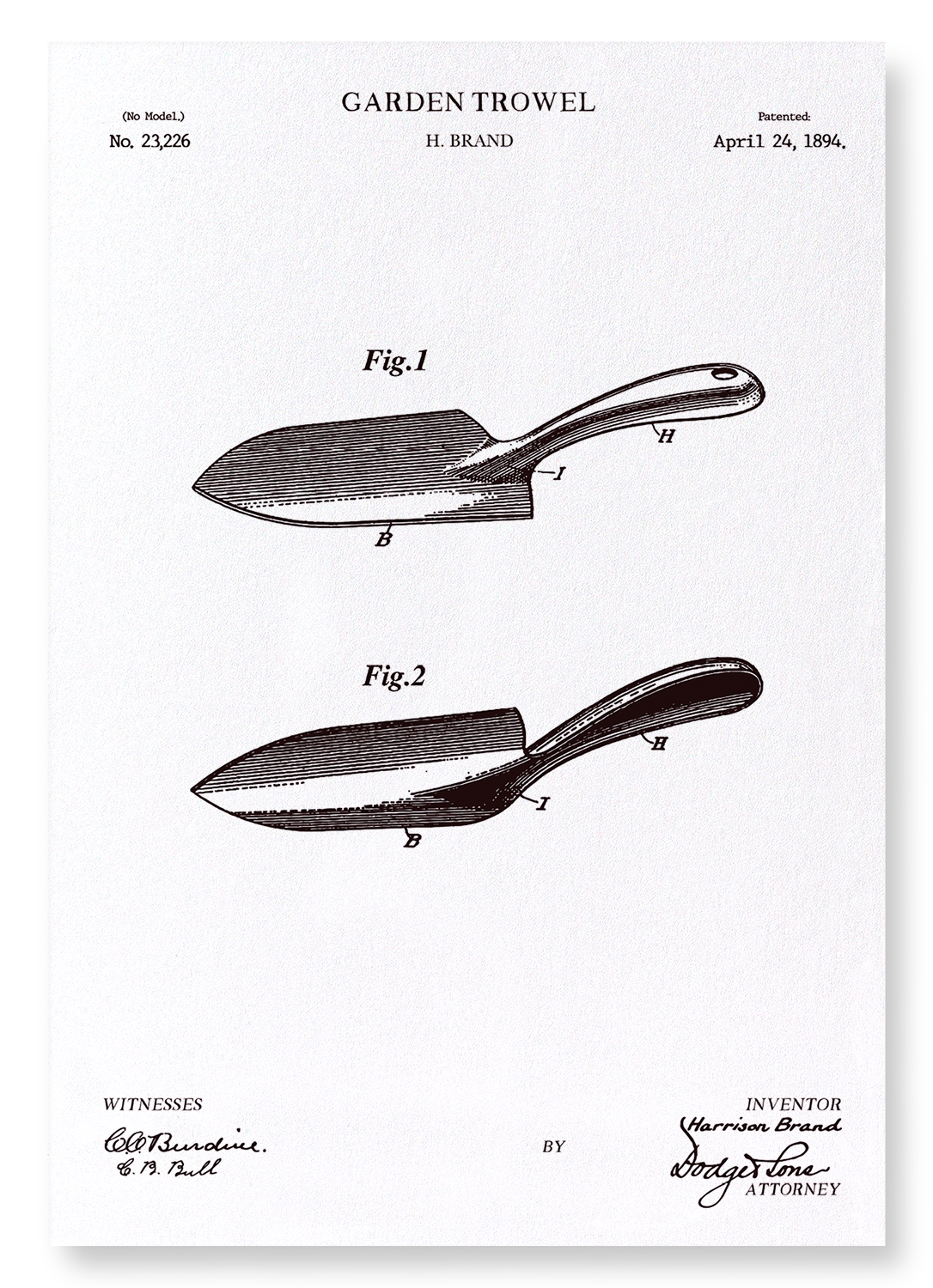 PATENT OF GARDEN TROWEL (1894): Patent Art Print