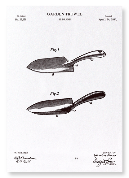 PATENT OF GARDEN TROWEL (1894): Patent Art Print