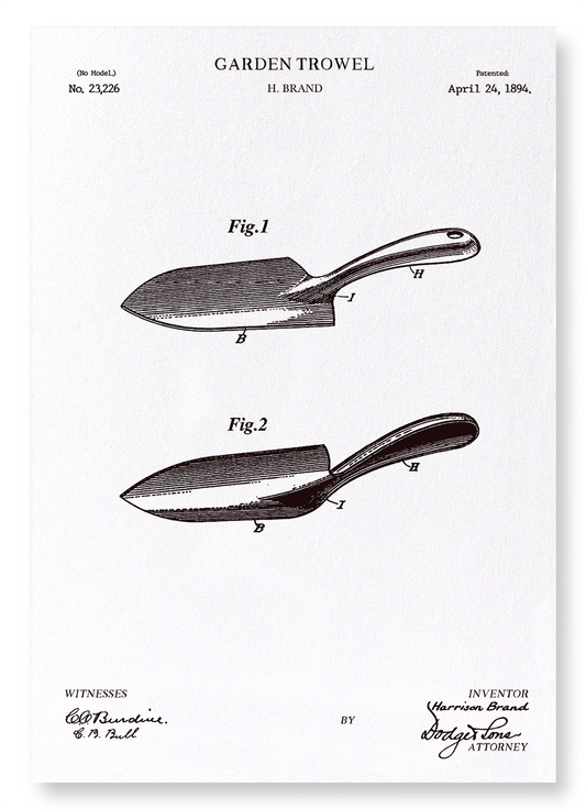 PATENT OF GARDEN TROWEL (1894): Patent Art Print