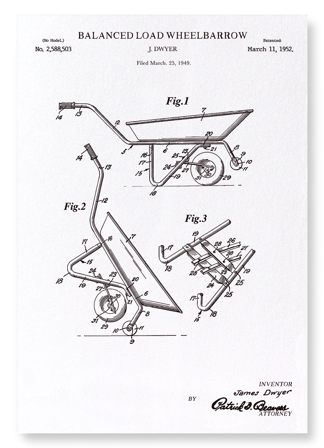 PATENT OF WHEELBARROW (1952): Patent Art Print
