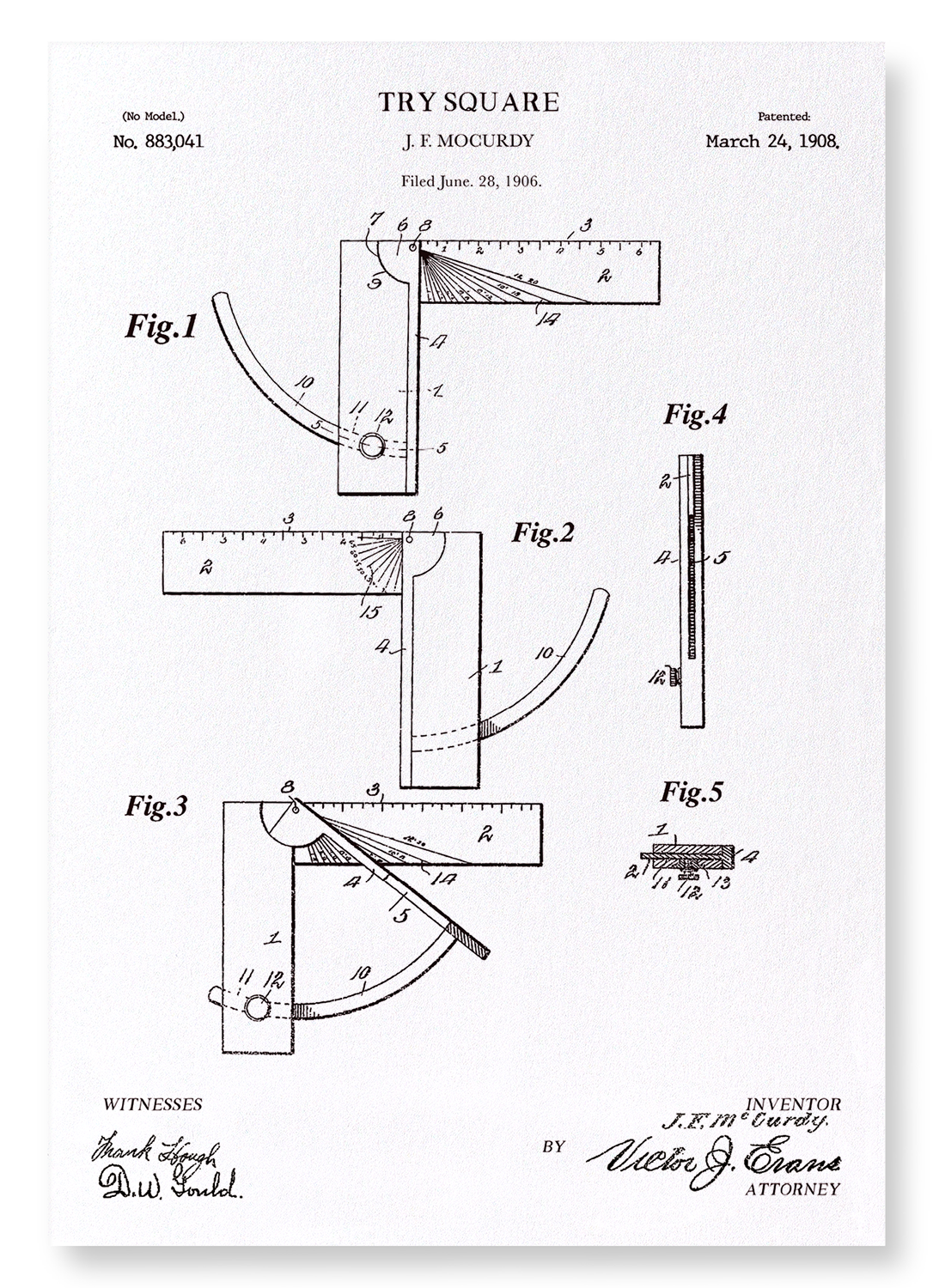 PATENT OF TRY SQUARE (1908): Patent Art Print