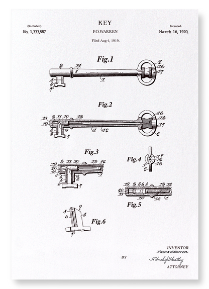 PATENT OF KEY (1920): Patent Art Print