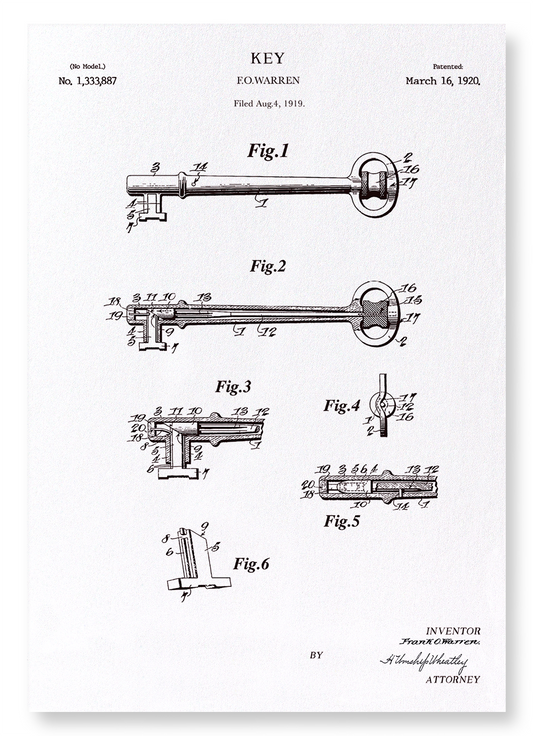 PATENT OF KEY (1920): Patent Art Print