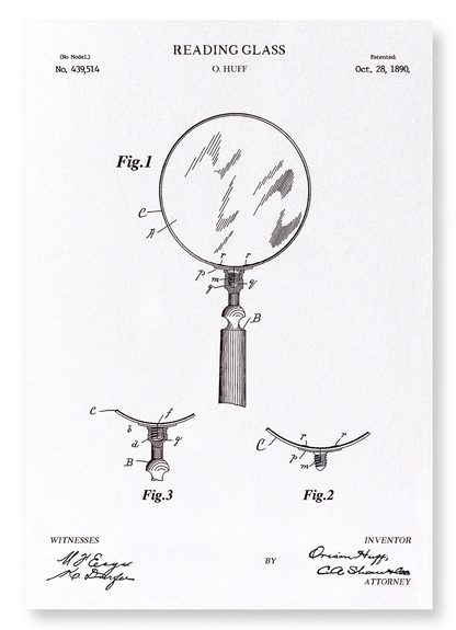 PATENT OF READING GLASS (1890): Patent Art Print