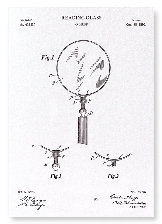 PATENT OF READING GLASS (1890): Patent Art Print