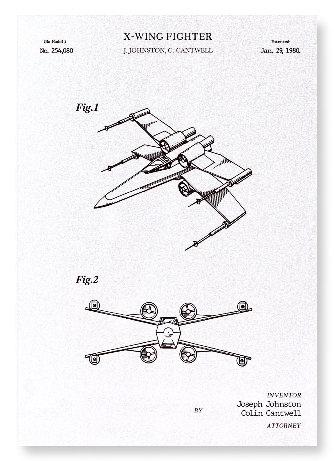 PATENT OF X-WING FIGHTER (1980): Patent Art Print