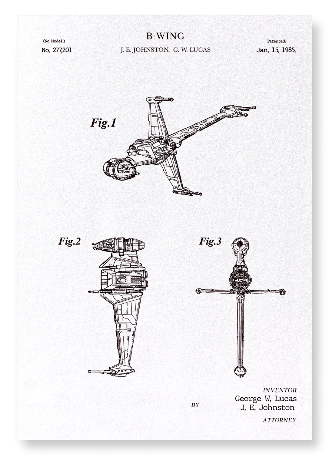 PATENT OF B-WING (1985): Patent Art Print