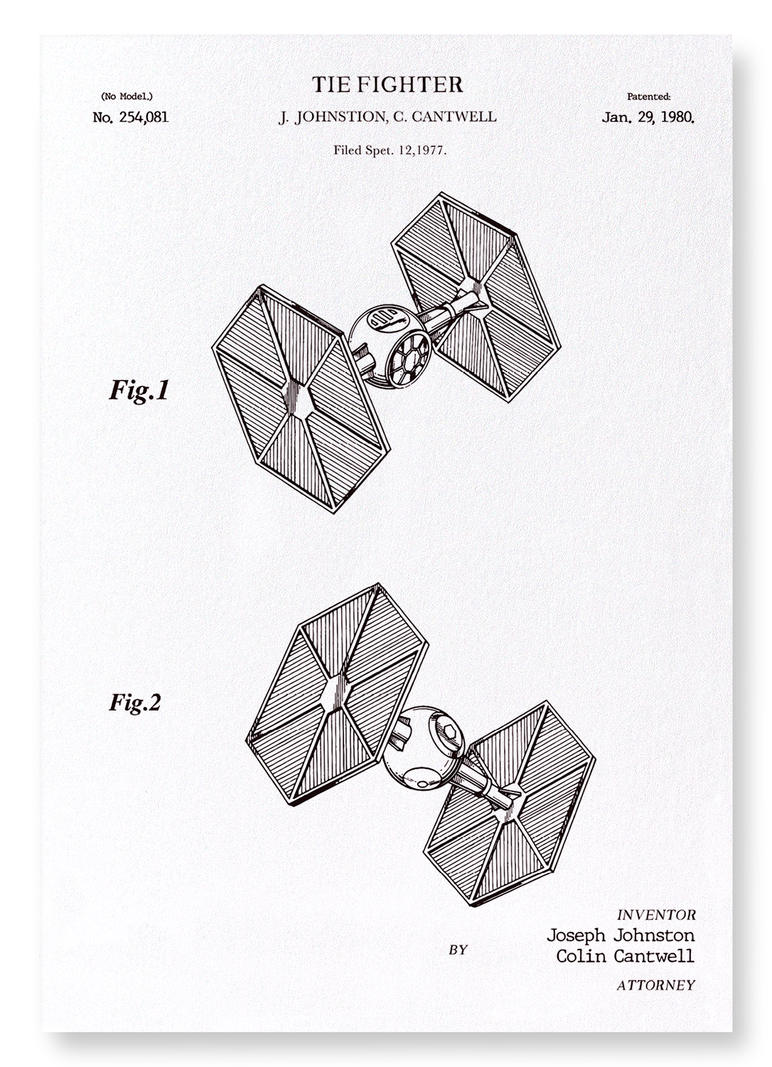 PATENT OF TIE FIGHTER (1980): Patent Art Print