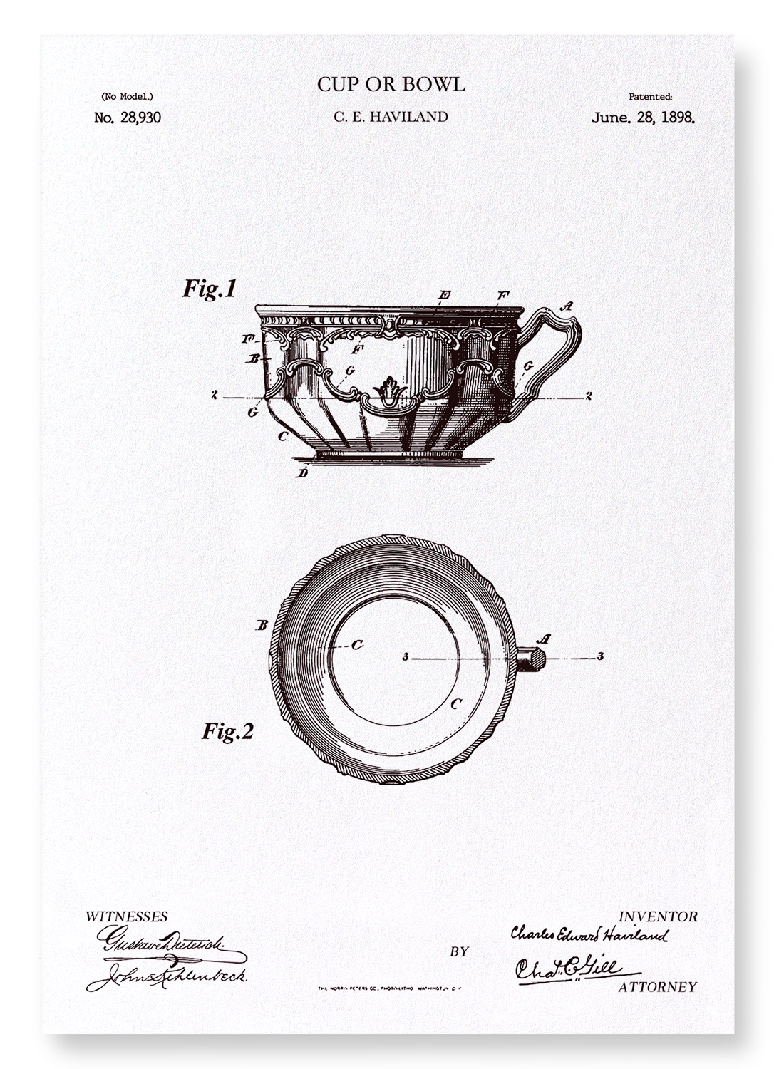 PATENT OF CUP OR BOWL (1898): Patent Art Print