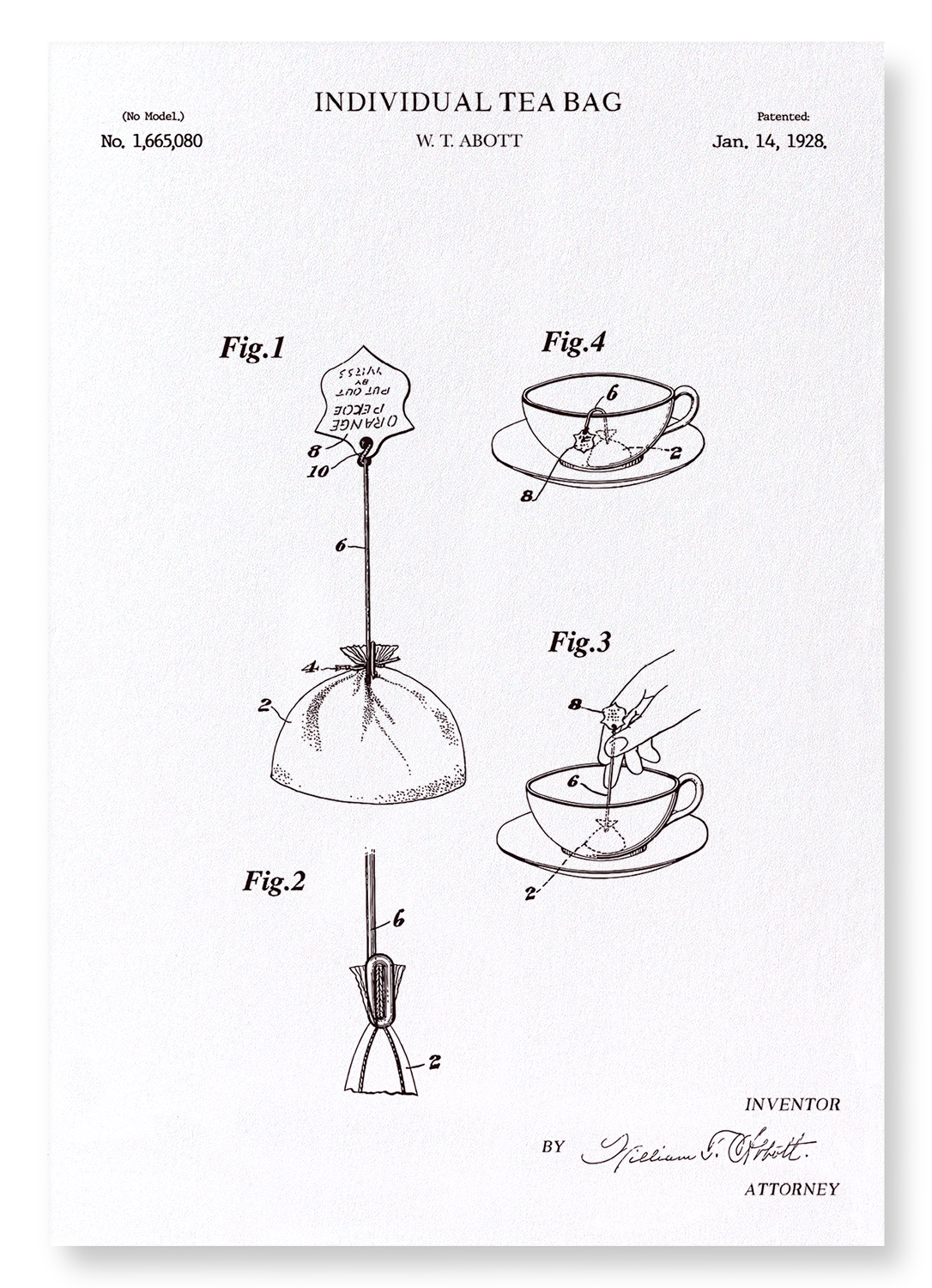 PATENT OF INDIVIDUAL TEA BAG (1928): Patent Art Print