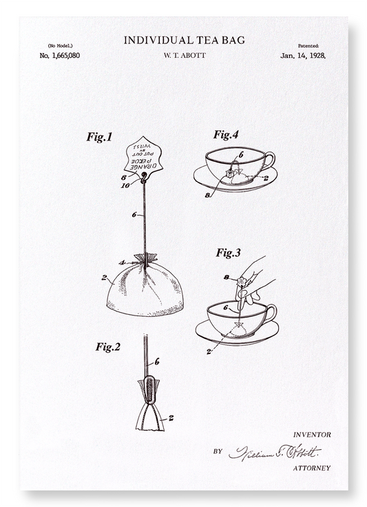 PATENT OF INDIVIDUAL TEA BAG (1928): Patent Art Print